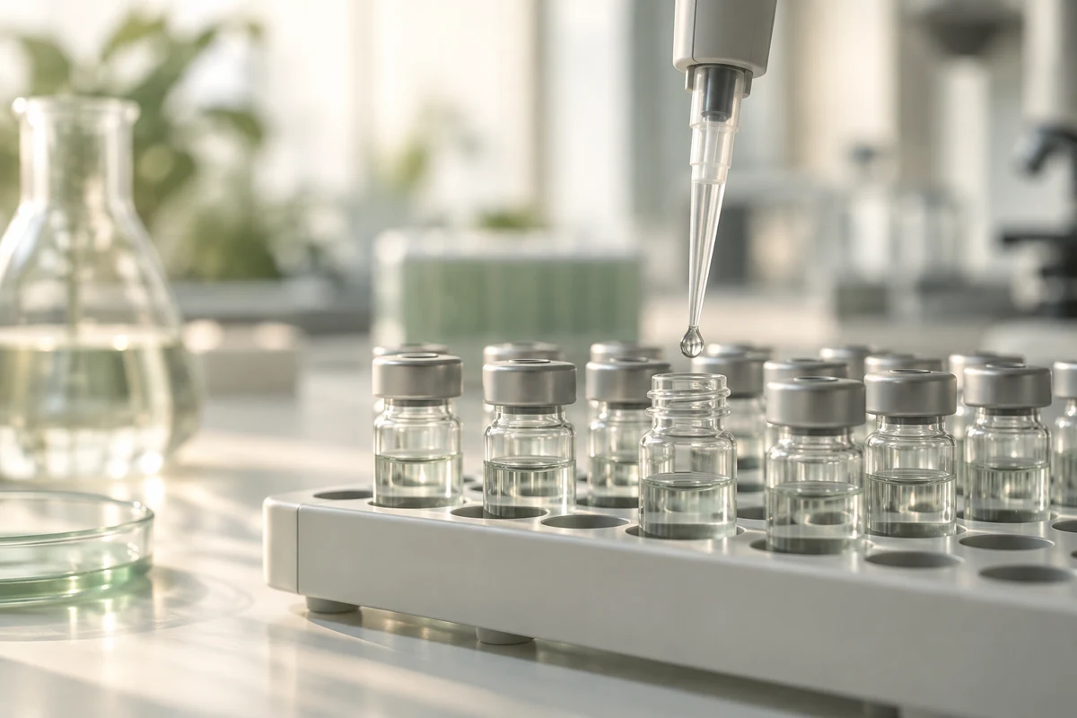 Illustration of a pipette and laboratory sample vials